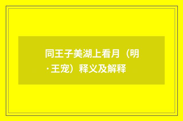 同王子美湖上看月（明·王宠）释义及解释