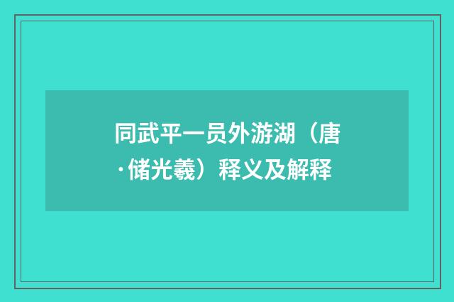 同武平一员外游湖（唐·储光羲）释义及解释