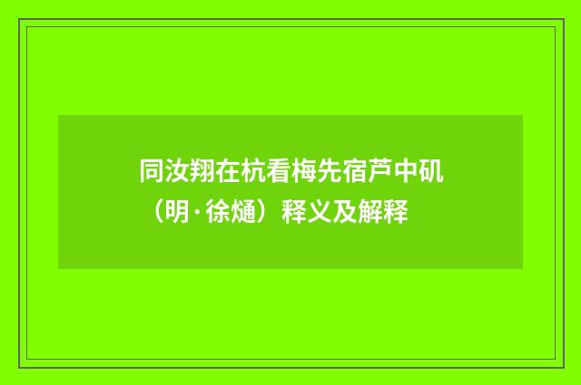 同汝翔在杭看梅先宿芦中矶（明·徐熥）释义及解释
