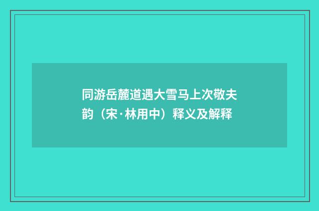 同游岳麓道遇大雪马上次敬夫韵（宋·林用中）释义及解释