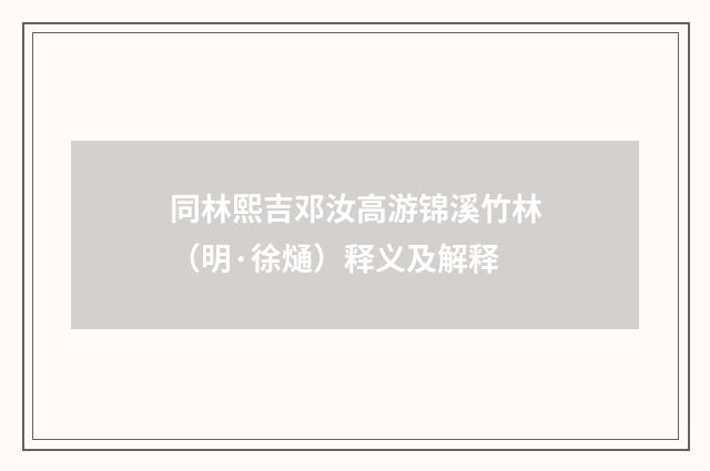 同林熙吉邓汝高游锦溪竹林（明·徐熥）释义及解释