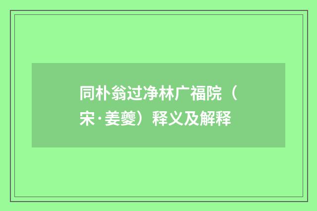 同朴翁过净林广福院（宋·姜夔）释义及解释