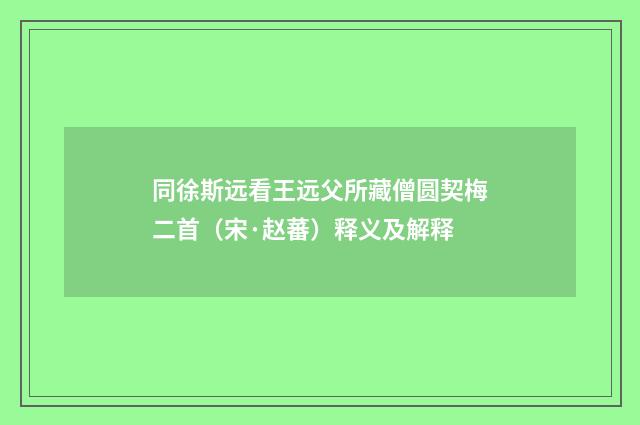 同徐斯远看王远父所藏僧圆契梅二首（宋·赵蕃）释义及解释