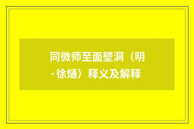 同微师至面壁洞（明·徐熥）释义及解释