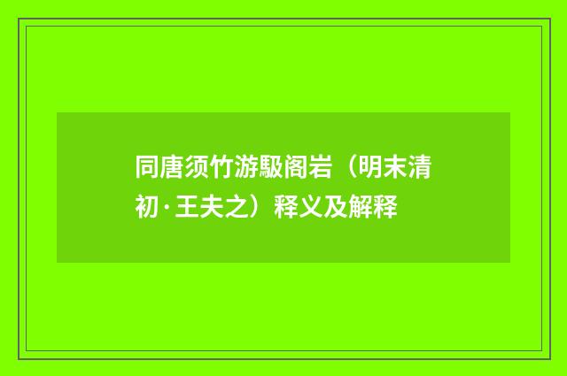 同唐须竹游馺阁岩（明末清初·王夫之）释义及解释