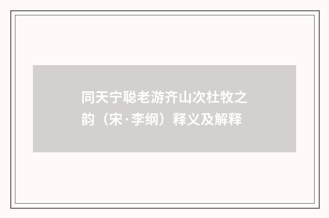 同天宁聪老游齐山次杜牧之韵（宋·李纲）释义及解释