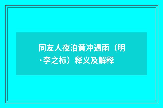 同友人夜泊黄冲遇雨（明·李之标）释义及解释