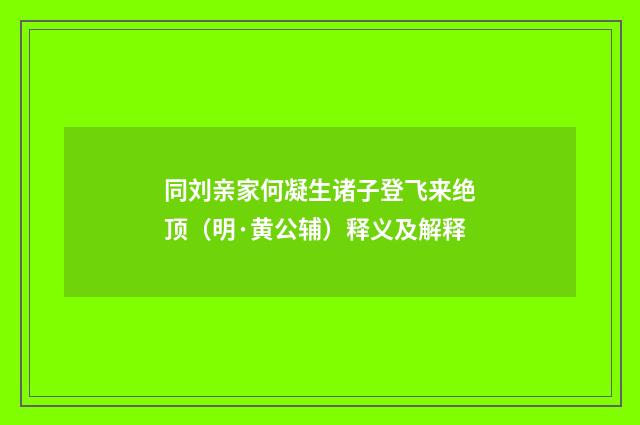 同刘亲家何凝生诸子登飞来绝顶（明·黄公辅）释义及解释