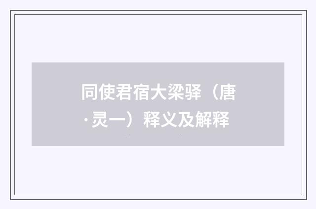 同使君宿大梁驿（唐·灵一）释义及解释