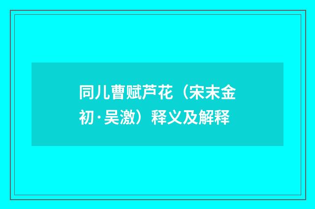 同儿曹赋芦花（宋末金初·吴激）释义及解释
