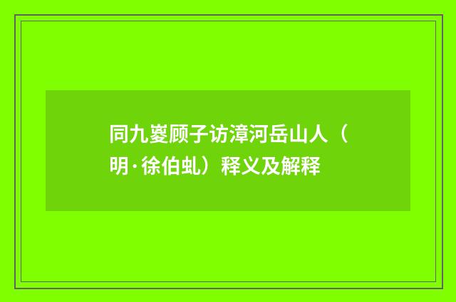 同九嵏顾子访漳河岳山人（明·徐伯虬）释义及解释