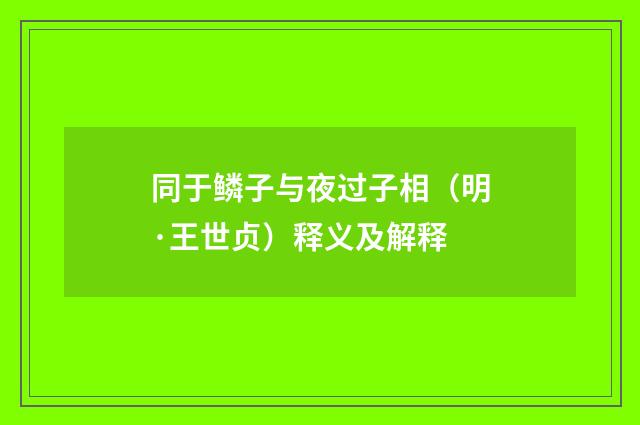 同于鳞子与夜过子相（明·王世贞）释义及解释