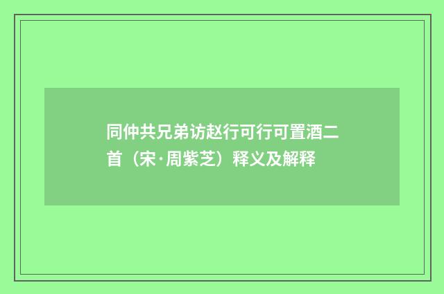 同仲共兄弟访赵行可行可置酒二首（宋·周紫芝）释义及解释