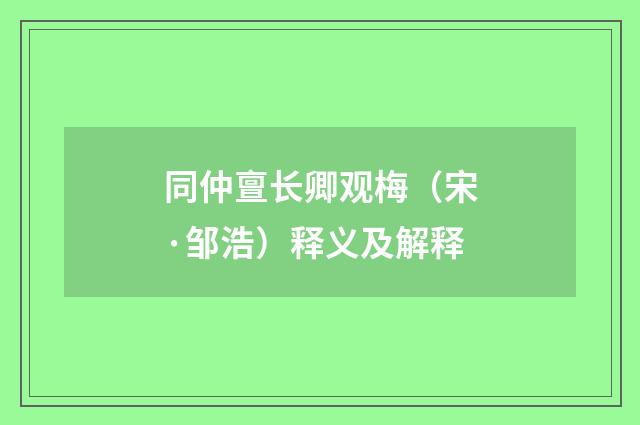 同仲亶长卿观梅（宋·邹浩）释义及解释