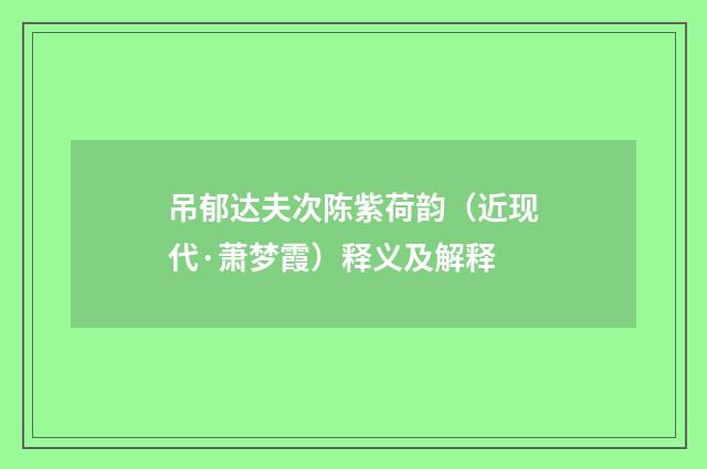 吊郁达夫次陈紫荷韵（近现代·萧梦霞）释义及解释