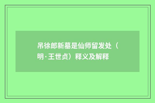 吊徐郎新墓是仙师留发处（明·王世贞）释义及解释