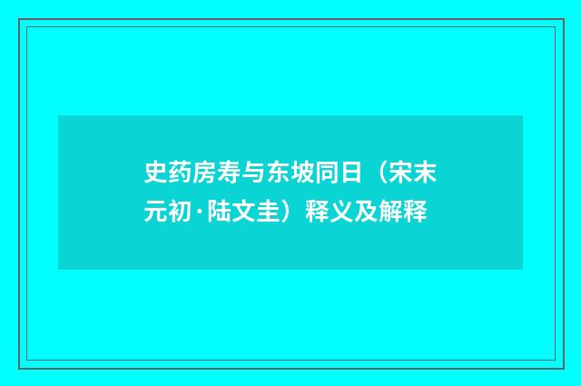 史药房寿与东坡同日（宋末元初·陆文圭）释义及解释