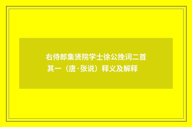 右侍郎集贤院学士徐公挽词二首 其一（唐·张说）释义及解释
