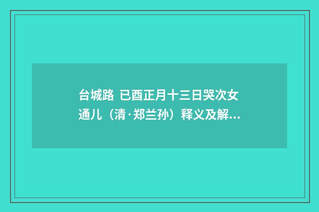 台城路 已酉正月十三日哭次女通儿（清·郑兰孙）释义及解释