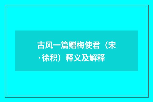 古风一篇赠梅使君（宋·徐积）释义及解释