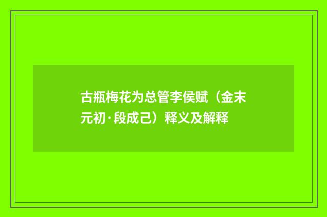 古瓶梅花为总管李侯赋（金末元初·段成己）释义及解释