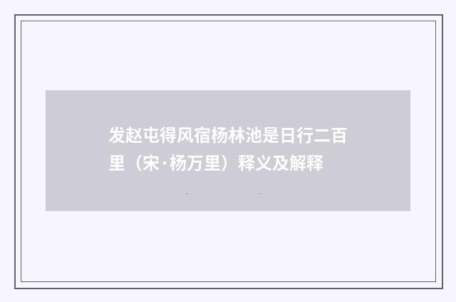 发赵屯得风宿杨林池是日行二百里（宋·杨万里）释义及解释