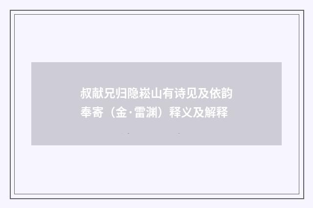 叔献兄归隐崧山有诗见及依韵奉寄（金·雷渊）释义及解释