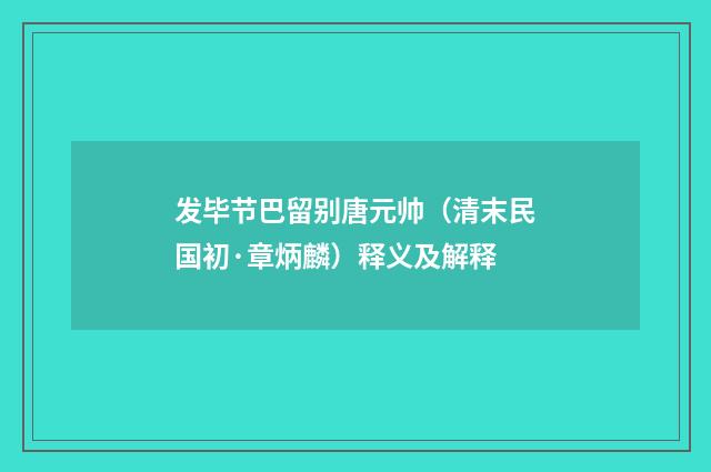 发毕节巴留别唐元帅（清末民国初·章炳麟）释义及解释