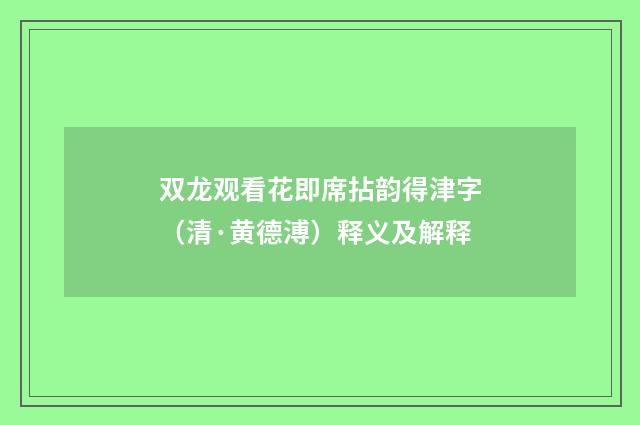 双龙观看花即席拈韵得津字（清·黄德溥）释义及解释