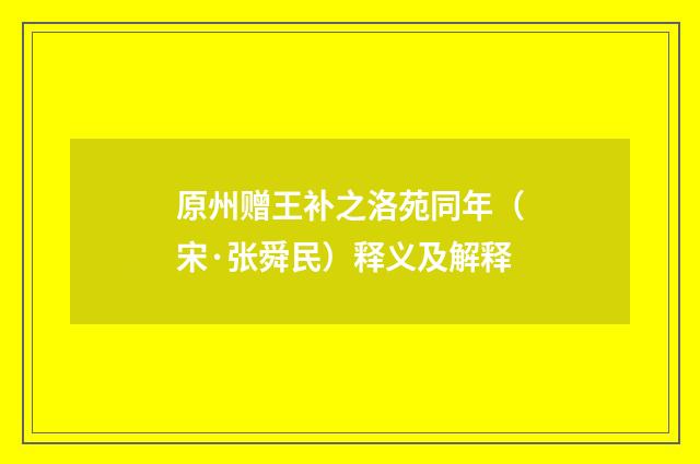 原州赠王补之洛苑同年（宋·张舜民）释义及解释