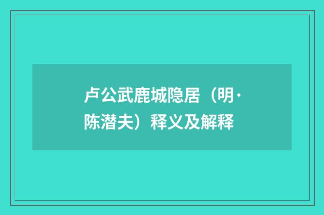 卢公武鹿城隐居（明·陈潜夫）释义及解释