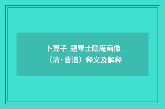 卜算子 题琴士隐庵画像（清·曹溶）释义及解释