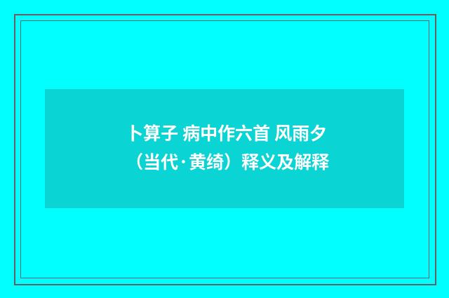 卜算子 病中作六首 风雨夕（当代·黄绮）释义及解释