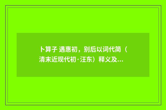 卜算子 遇惠初，别后以词代简（清末近现代初·汪东）释义及解释