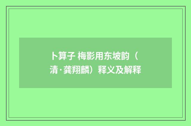 卜算子 梅影用东坡韵（清·龚翔麟）释义及解释