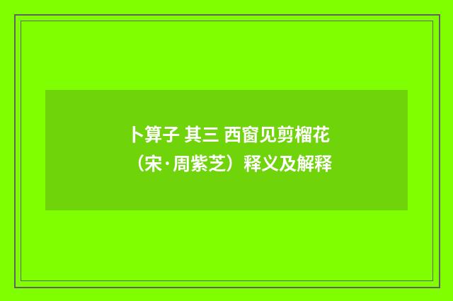 卜算子 其三 西窗见剪榴花（宋·周紫芝）释义及解释