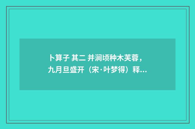 卜算子 其二 并涧顷种木芙蓉，九月旦盛开（宋·叶梦得）释义及解释