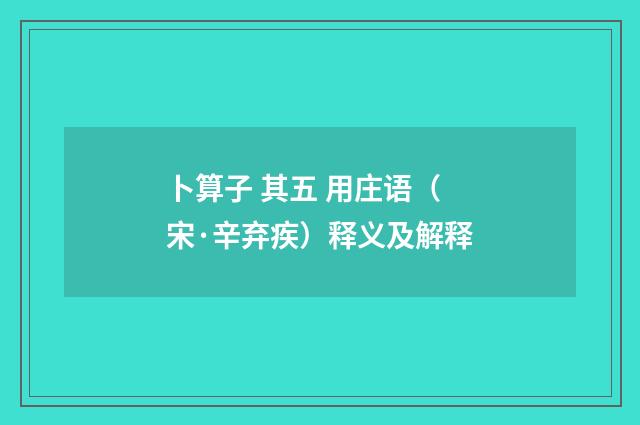 卜算子 其五 用庄语（宋·辛弃疾）释义及解释