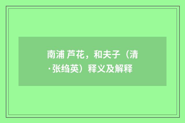 南浦 芦花，和夫子（清·张绉英）释义及解释