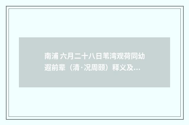 南浦 六月二十八日苇湾观荷同幼遐前辈（清·况周颐）释义及解释