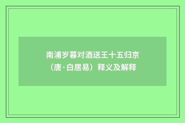 南浦岁暮对酒送王十五归京（唐·白居易）释义及解释