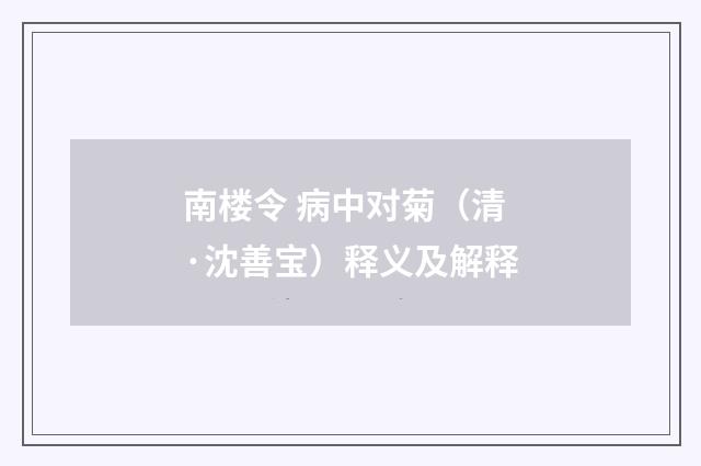南楼令 病中对菊（清·沈善宝）释义及解释