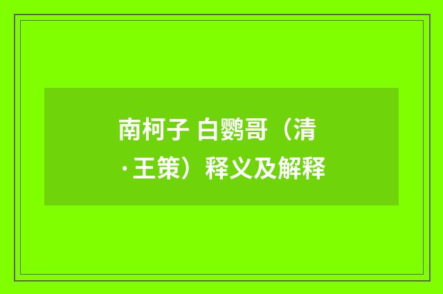 南柯子 白鹦哥（清·王策）释义及解释