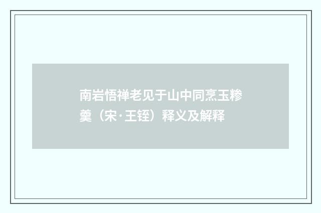 南岩悟禅老见于山中同烹玉糁羹（宋·王铚）释义及解释