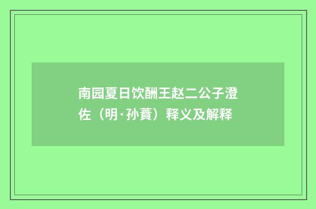 南园夏日饮酬王赵二公子澄佐（明·孙蕡）释义及解释