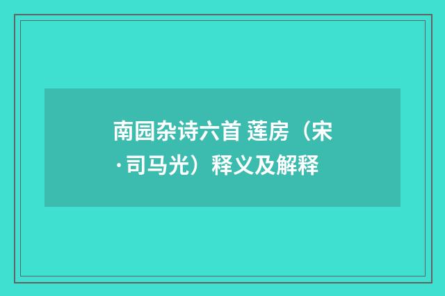 南园杂诗六首 莲房（宋·司马光）释义及解释