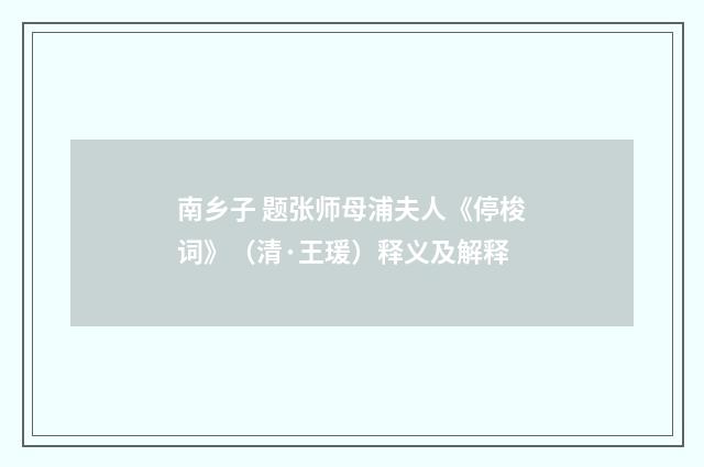 南乡子 题张师母浦夫人《停梭词》（清·王瑗）释义及解释