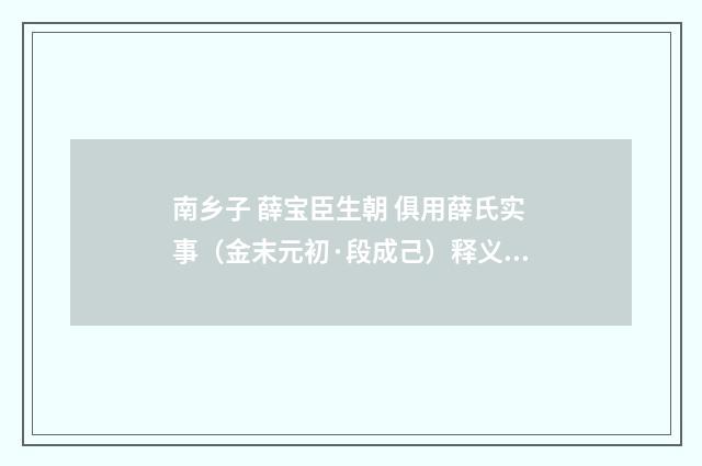 南乡子 薛宝臣生朝 俱用薛氏实事（金末元初·段成己）释义及解释