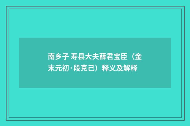 南乡子 寿县大夫薛君宝臣（金末元初·段克己）释义及解释