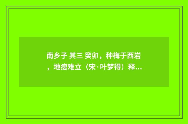 南乡子 其三 癸卯，种梅于西岩，地瘦难立（宋·叶梦得）释义及解释